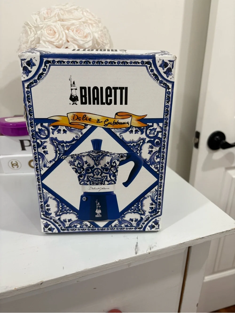 Dolce & Gabbana Blue and White Decorative Stovetop Espresso Maker